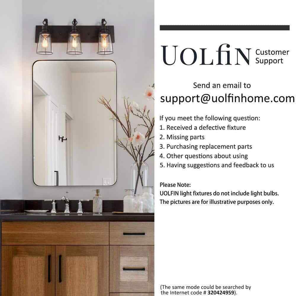 Uolfin Farmhouse Bronze Vanity Light Bathroom Wall Sconce w/ Glass Shades