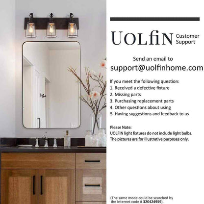 Uolfin Farmhouse Bronze Vanity Light Bathroom Wall Sconce w/ Glass Shades
