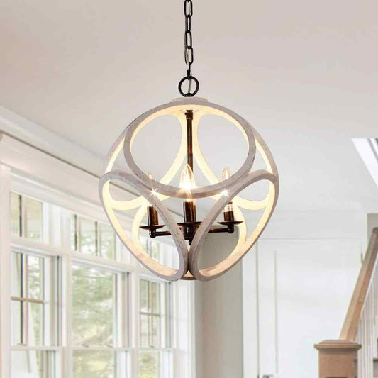 Oaks Aura Chester Rustic 4-Light Distressed White Candle Wood Chandelier