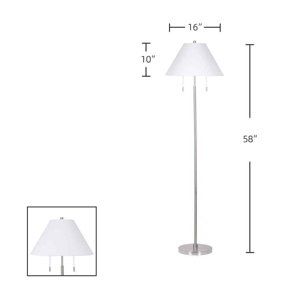 Hampton Bay Stanyan 58 in. Brushed Nickel Standard Floor Lamp Fabric White Shade