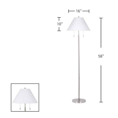 Hampton Bay Stanyan 58 in. Brushed Nickel Standard Floor Lamp Fabric White Shade