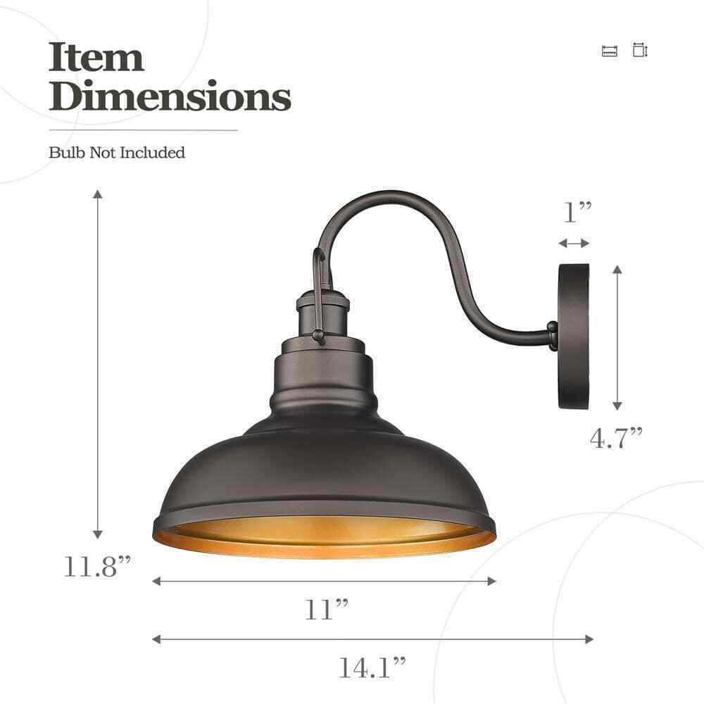 JAZAVA Farmhouse 11 in. Oil Rubbed Bronze Finish Gooseneck Barn Light
