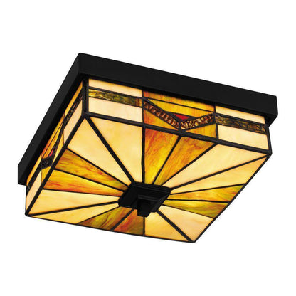 Home Decorators Sumner 2-Light Matte Black Outdoor Tiffany Flush Mount HD0547F