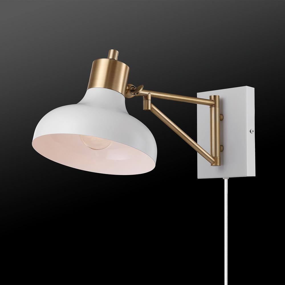 Globe Electric Campbell White and Brass Swing Arm Wall Sconce