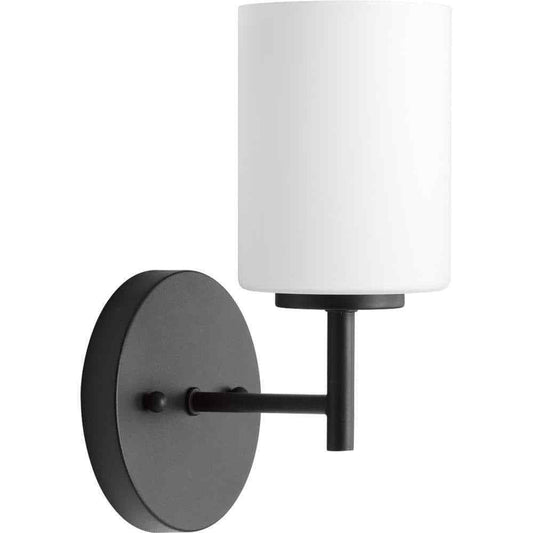 Progress Lighting Replay 5-1/4 in. Black Etched White Glass Vanity Wall Light