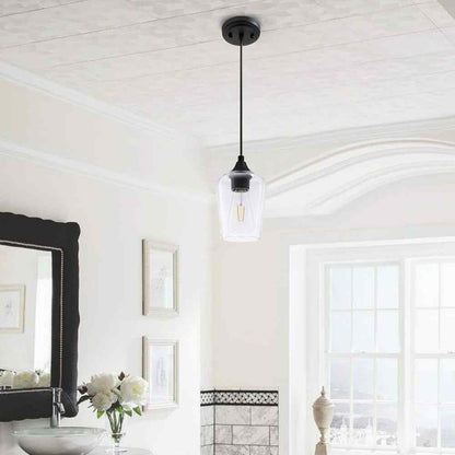 Merra 5 in. W x 6 in. H 1-Light Matt Black Pendant with Clear Glass Shade