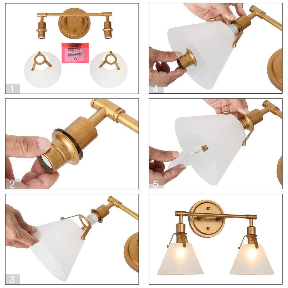 LNC Modern Gold Vanity Light 15.5 in. 2-Light Vintage Bathroom Wall Sconce