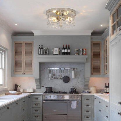 LamQee 12 in. 2-Light Brushed Nickel Ceiling Light w/ Water Rippled Glass Shade