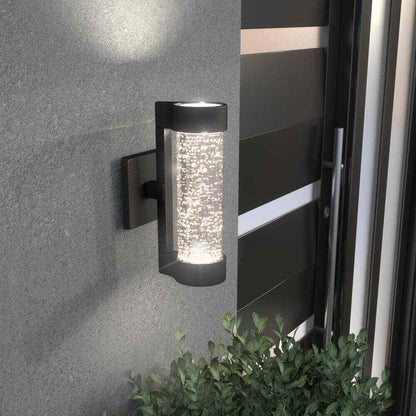 Home Decorators Ansel Black Bubble Glass LED Outdoor Light Cylinder Sconce