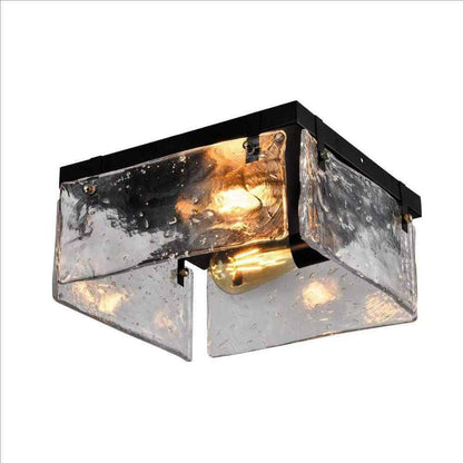 Maxax Raleigh 2-Light 11.81 in. Black Flush Mount with Water Glass Shade