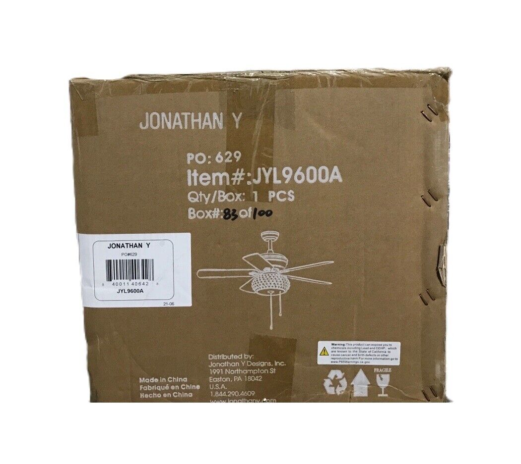 JONATHAN Y Crista 52 in. Chrome 3-Light Metal/Wood LED Ceiling Fan With Light