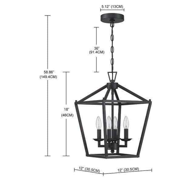 Hukoro Alfa 12 in. Geometric Cage Lantern Pendant Light w/ Matte Black Finish