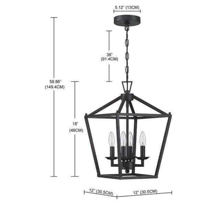 Hukoro Alfa 12 in. Geometric Cage Lantern Pendant Light w/ Matte Black Finish