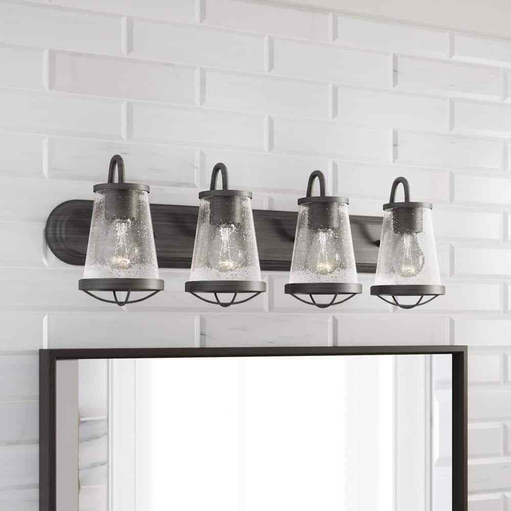 Home Decorators 32 in. Georgina 4-Light Steel Vanity Light w/ Clear Seedy Glass