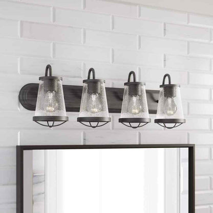 Home Decorators 32 in. Georgina 4-Light Steel Vanity Light w/ Clear Seedy Glass