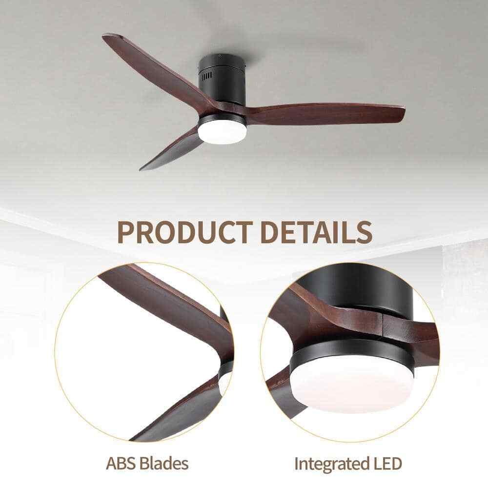PUDO 52 in 1-LIght Black Integrated LED Indoor Ceiling Fan Lighting w/ Remote