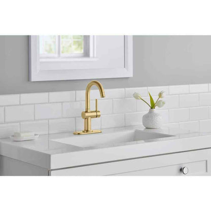 Glacier Bay Dorind Single Hole Deck Mount High-Arc Bathroom Faucet in Matte Gold