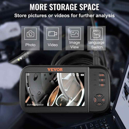 VEVOR 3-Lens Borescope Camera 4.5" Screen Endoscope Sewer Camera w/ Drain Snake