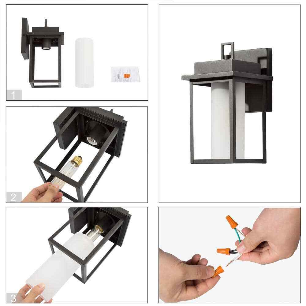 Uolfin Modern Black Square Outdoor Wall Lantern Sconce