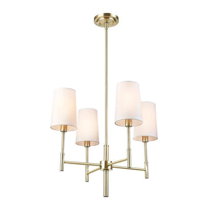 Globe Electric Ronnie 4-Lights Brass Chandelier with White Fabric Shades 61255