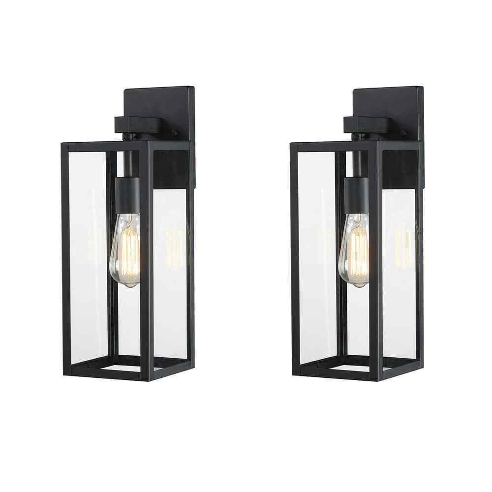 Hukoro Martin 17.25 in. Matte Black Finish Outdoor Wall Lantern Sconce 2-Pack
