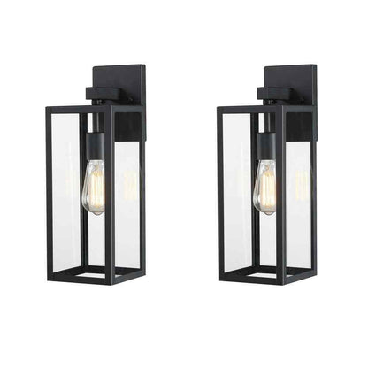 Hukoro Martin 17.25 in. Matte Black Finish Outdoor Wall Lantern Sconce 2-Pack