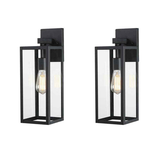 Hukoro Martin 17.25 in. Matte Black Finish Outdoor Wall Lantern Sconce 2-Pack