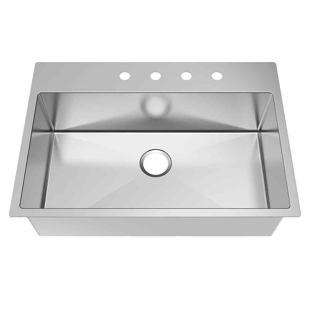 Glacier Bay 32 in. Tight Radius Drop-in 16G SS 4-Hole Single Bowl Kitchen Sink