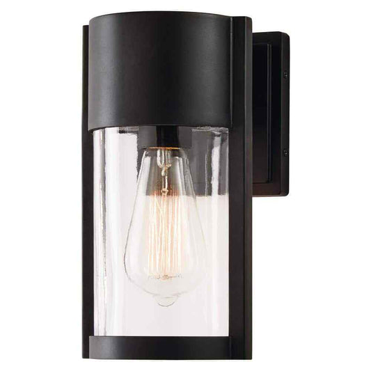 Hampton Bay Kempster 9.92 in. Modern Matte Black Outdoor Wall Cylinder Light