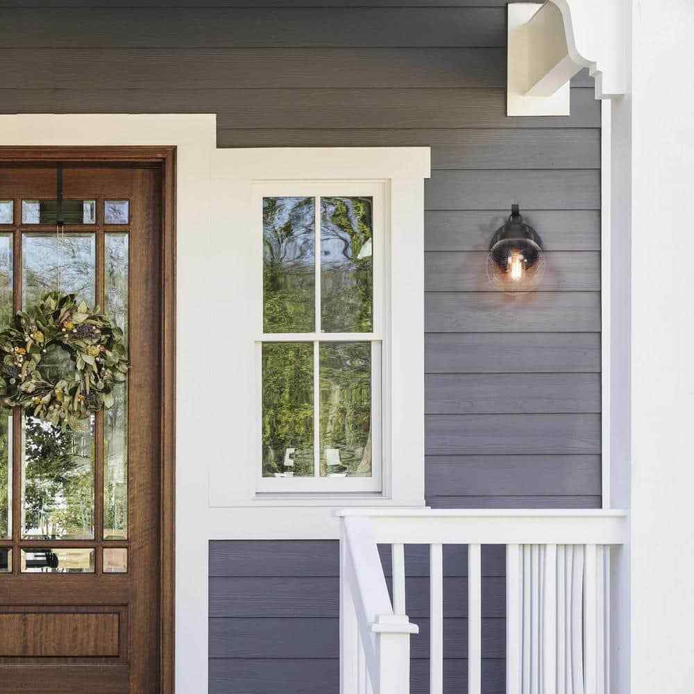 LNC Amonti Modern Farmhouse Matte Black Outdoor Wall Lantern Sconce