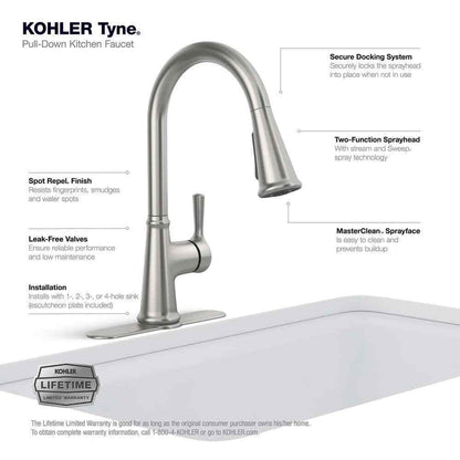 KOHLER Tyne Single-Handle Pull-Down Sprayer Kitchen Faucet in Vibrant Stainless