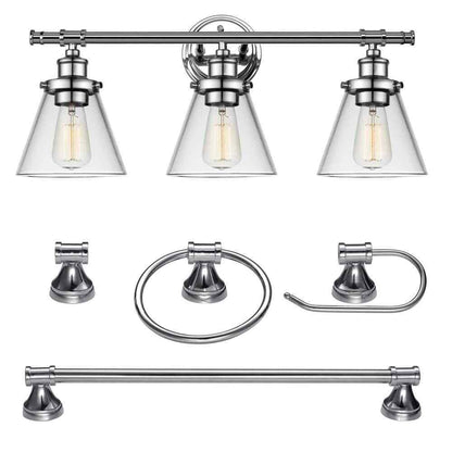 Globe Electric Parker 3-Light Chrome Vanity Light Bath Set 5-Piece