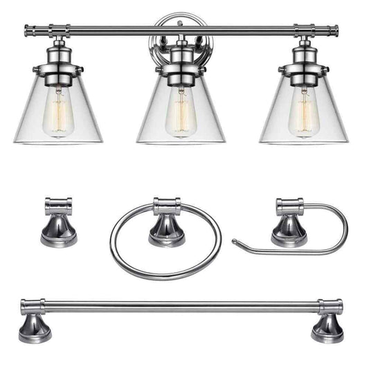 Globe Electric Parker 3-Light Chrome Vanity Light Bath Set 5-Piece