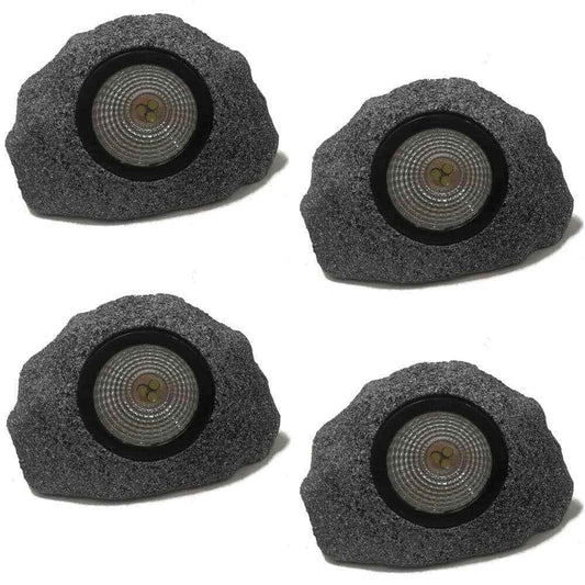 Solar 5 in. 10 Lumens Rock Outdoor Landscaping Spotlight in Gray ( 4-Pack)