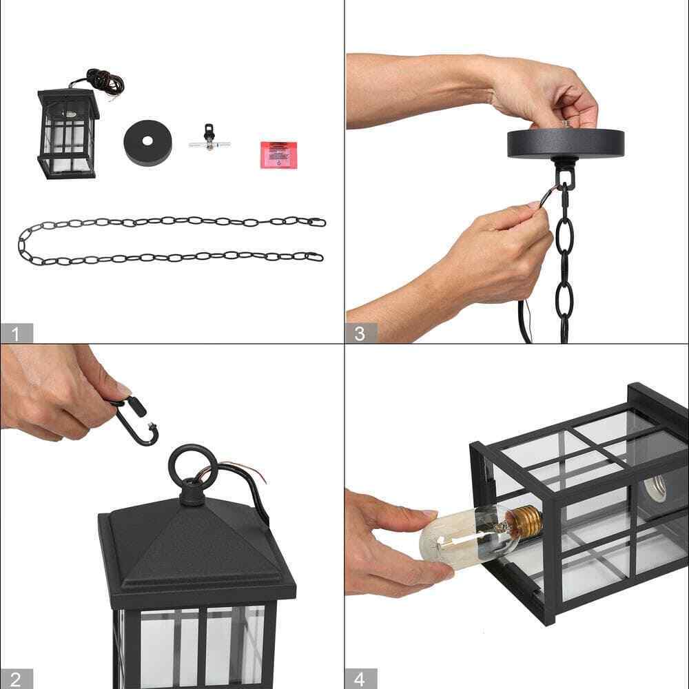 LNC Modern Black Outdoor Pendant Light 1-Light Farmhouse Hanging Lantern