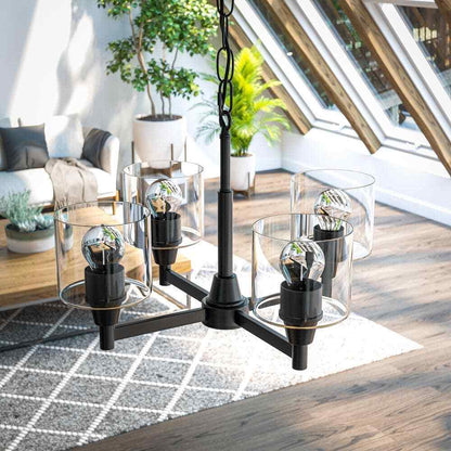 Hampton Bay Oron 4-Light Black Reversible Chandelier w/ Clear Glass Shades