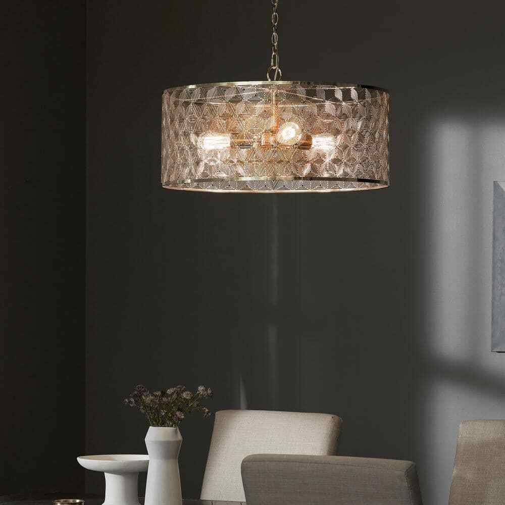 River of Goods Juliet 3-Light Gold Metal Drum-Shade Hanging Chandelier 20299