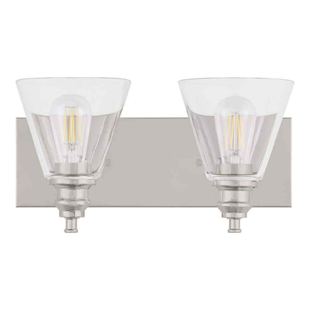 Hampton Bay Manor 15.3 in. 2-Light Polished Nickel Bathroom Vanity Light