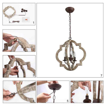 LNC Farmhouse Rustic Bronze Wood Chandelier 16 in. 3-Light Candlestick Pendant