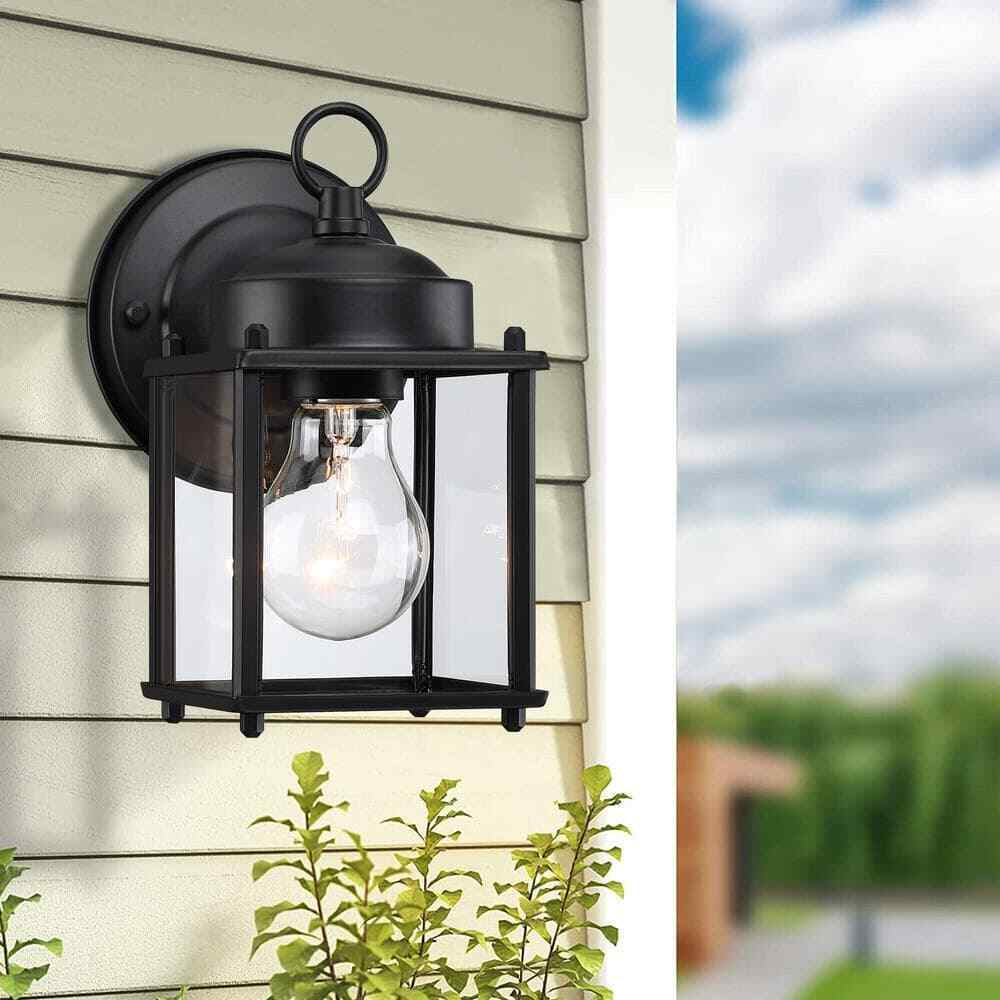 Hukoro 2-Pack 1-Light Outdoor Wall Light with Matte Black and Clear Glass Shade