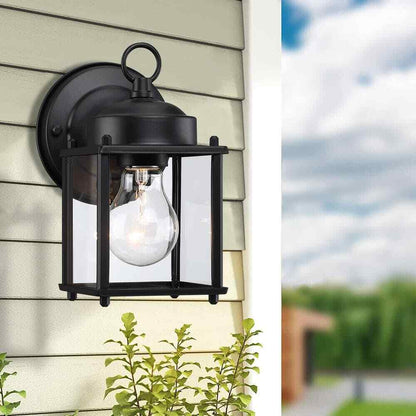 Hukoro 2-Pack 1-Light Outdoor Wall Light with Matte Black and Clear Glass Shade