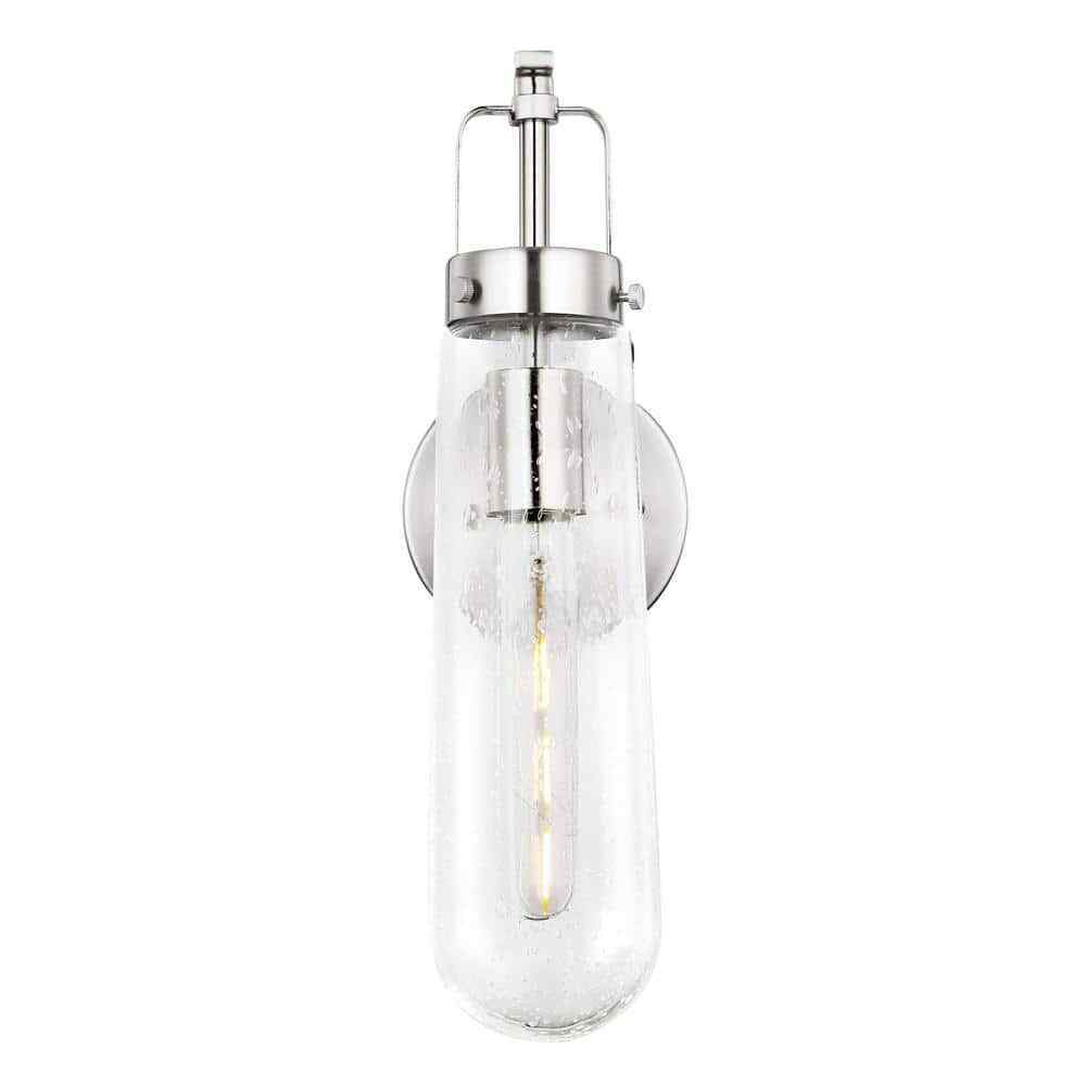 Light Society Tahoe 4.75 in. Satin Nickel Wall Sconce with Seeded Glass Shade