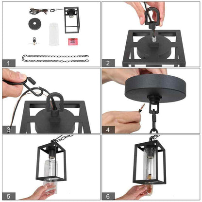 Uolfin Modern Lantern Outdoor Hanging Light Arie 1-Light Black Cage Pendant