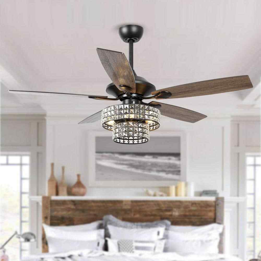 Parrot Uncle Rafferty 52 in. Black Dual Crystal Ceiling Fan w/ Remote Control
