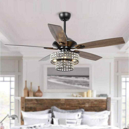 Parrot Uncle Rafferty 52 in. Black Dual Crystal Ceiling Fan w/ Remote Control