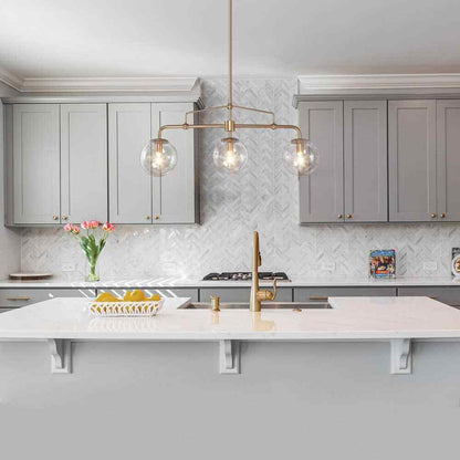 Uolfin Gold Globe Island Chandelier Naomi 25.5 in. 3-Light Linear Dining Pendant