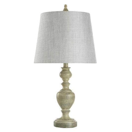 StyleCraft 25 in. Distressed Table Lamp with Gray/Cream Hardback Fabric Shade