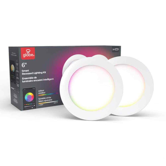Globe Electric Wi-Fi Smart 6 in. Ultra Slim LED Recessed Lighting Kit 2-Pk White