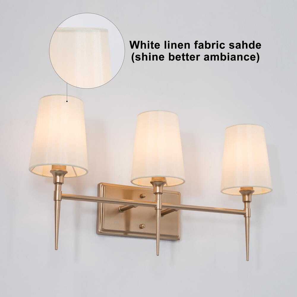 LNC Gold Bathroom Vanity Light Sconce Bath Vanity Light w/ Fabric Shades