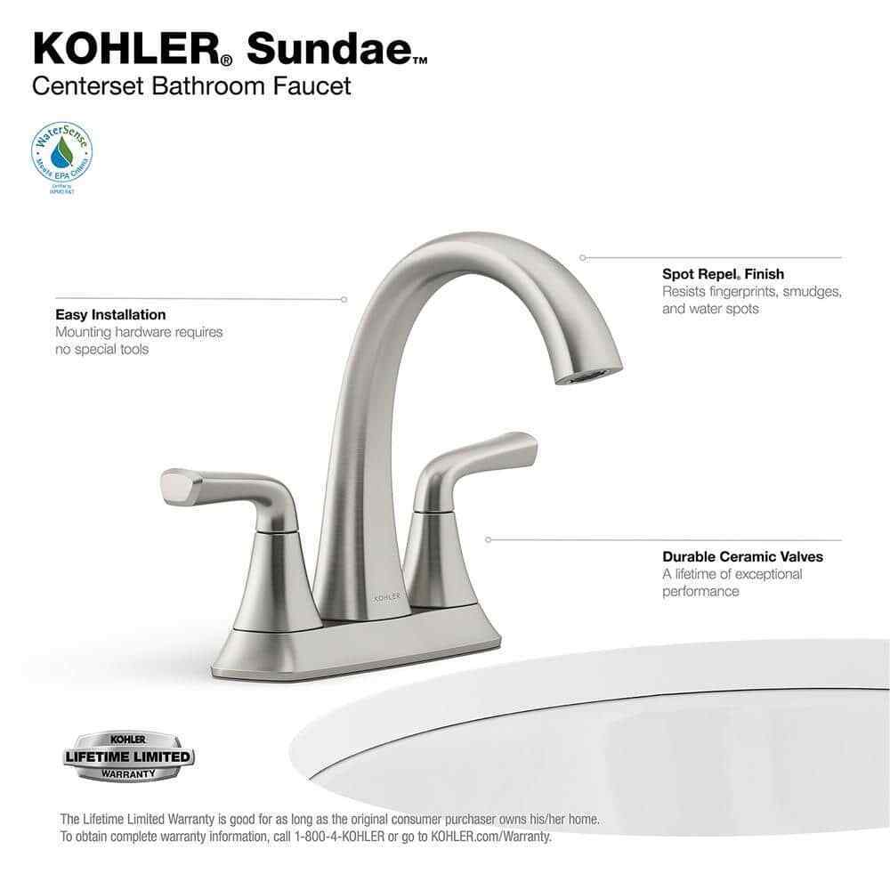 KOHLER Sundae 4" Centerset 2-Handles Bathroom Faucet in Vibrant Brushed Nickel